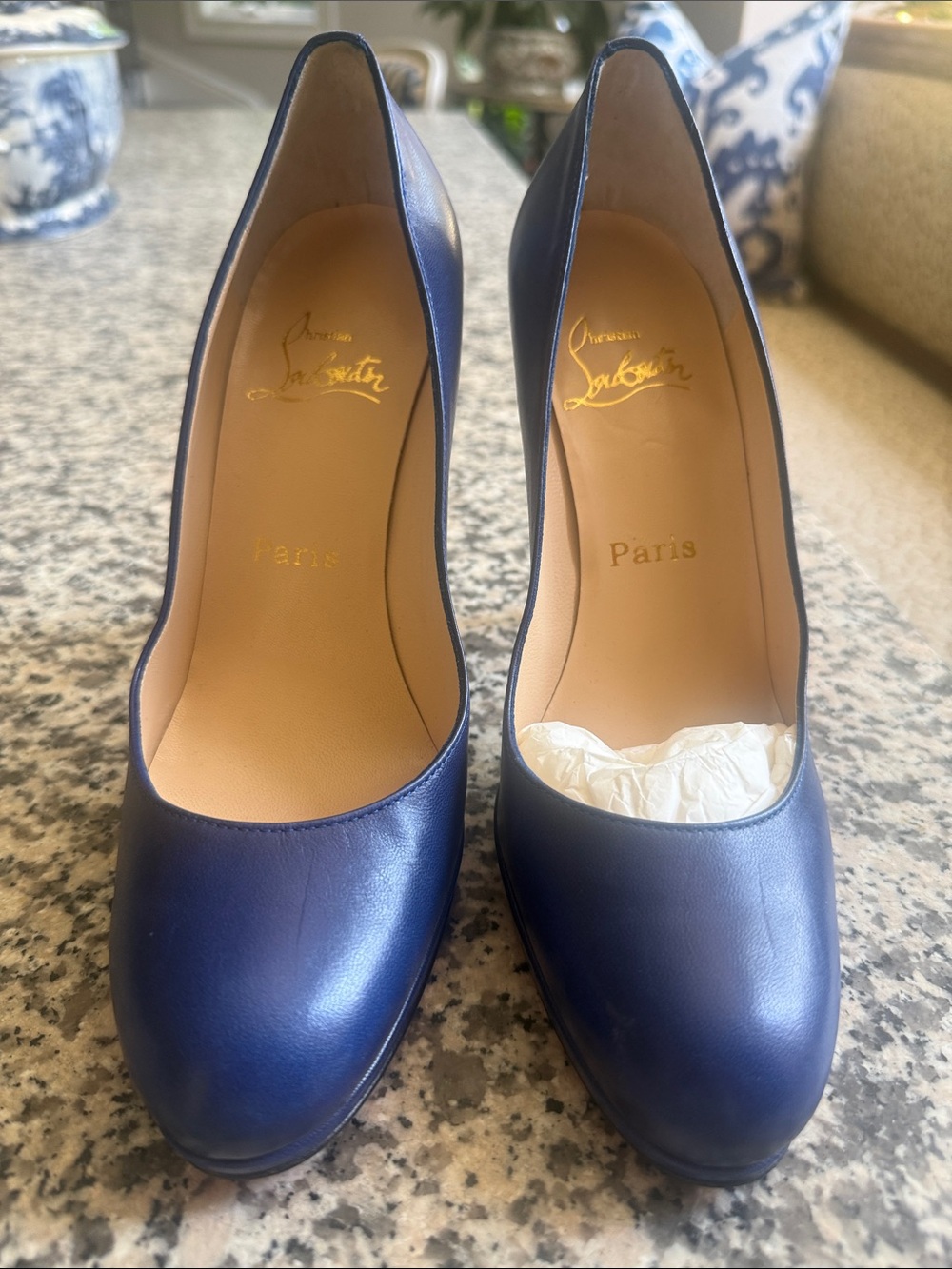 Christian Louboutin Deep Blue Leather Round-Toe Pumps Never Worn - 38 1/2